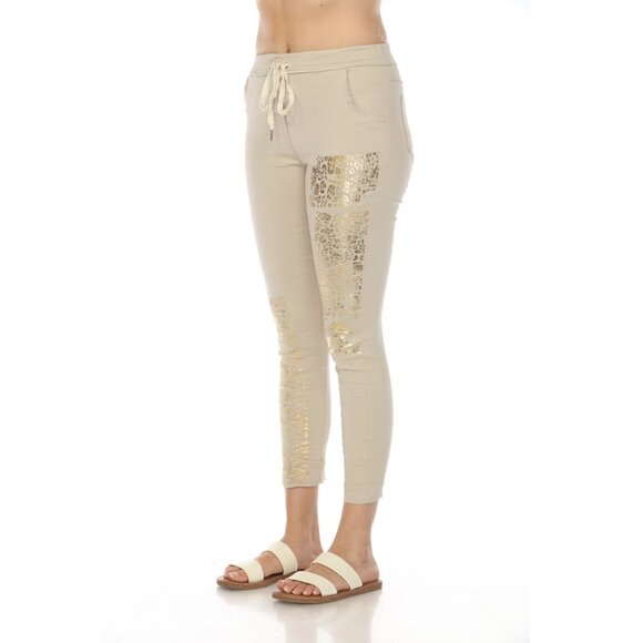 Beige Gold Detail Strachable Pant with Drawstring - Picture 3 of 6